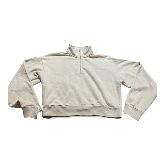Aritzia TNA Cozy Fleece Half Zip Cream Sz L - Picture 1 of 6
